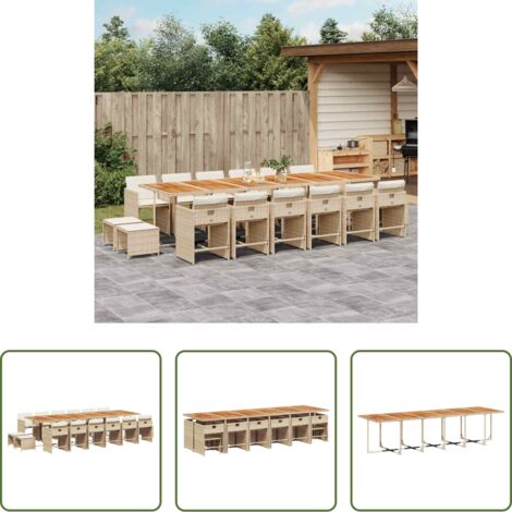vidaXL Cojines para sillas -  Set comedor de jardín 17 pzas con cojines ratán sintético beige
