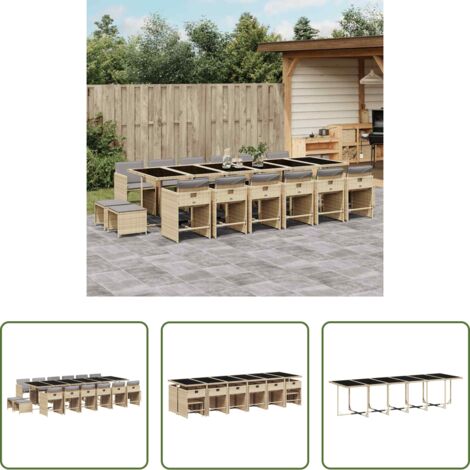 vidaXL Cojines para sillas -  Set comedor de jardín 17 pzas con cojines ratán sintético beige