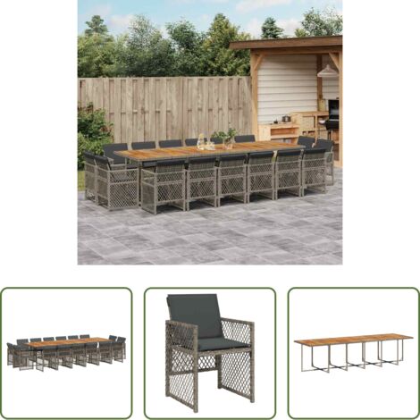 vidaXL Cojines para sillas -  Set comedor de jardín 17 pzas y cojines ratán sintético gris