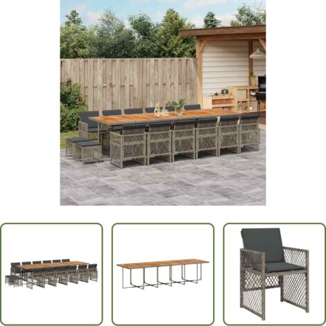 vidaXL Cojines para sillas -  Set comedor de jardín 17 pzas y cojines ratán sintético gris