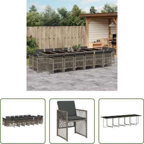vidaXL Cojines para sillas -  Set comedor de jardín 17 pzas y cojines ratán sintético gris
