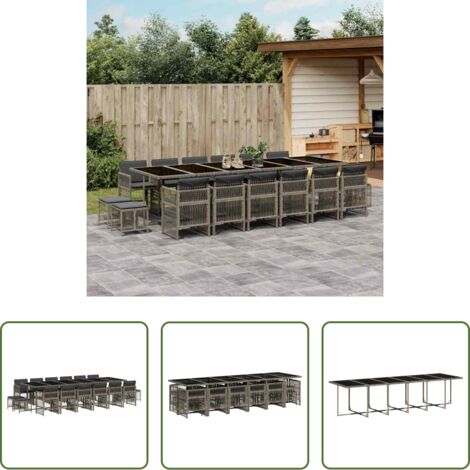 vidaXL Cojines para sillas -  Set comedor de jardín 17 pzas y cojines ratán sintético gris