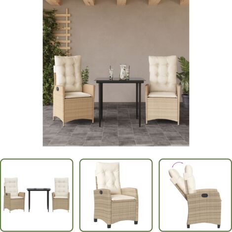 vidaXL Cojines para sillas -  Set comedor de jardín 3 pzas con cojines ratán sintético beige