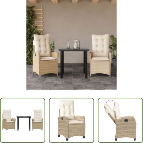 vidaXL Cojines para sillas -  Set comedor de jardín 3 pzas con cojines ratán sintético beige