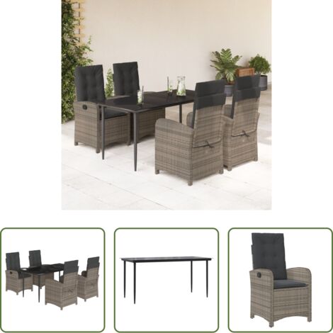 vidaXL Cojines para sillas -  Set comedor de jardín 5 piezas con cojines ratán sintético gris