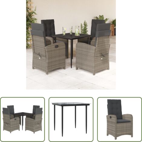 vidaXL Cojines para sillas -  Set comedor de jardín 5 piezas con cojines ratán sintético gris