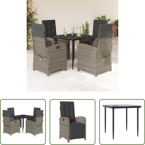 vidaXL Cojines para sillas -  Set comedor de jardín 5 piezas con cojines ratán sintético gris