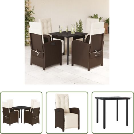 vidaXL Cojines para sillas -  Set comedor de jardín 5 piezas y cojines ratán sintético marrón
