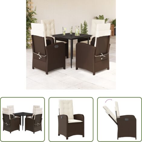 vidaXL Cojines para sillas -  Set comedor de jardín 5 piezas y cojines ratán sintético marrón