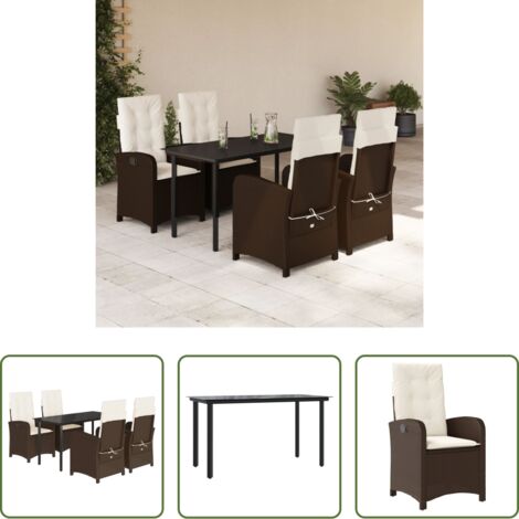 vidaXL Cojines para sillas -  Set comedor de jardín 5 piezas y cojines ratán sintético marrón
