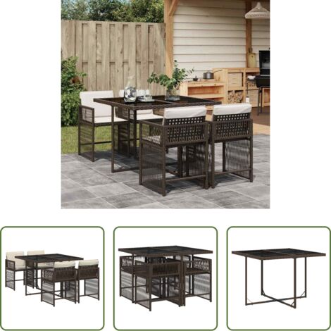 vidaXL Cojines para sillas -  Set comedor de jardín 5 piezas y cojines ratán sintético marrón