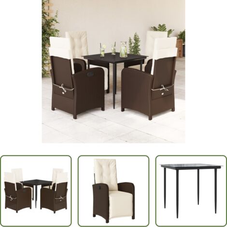 vidaXL Cojines para sillas -  Set comedor de jardín 5 piezas y cojines ratán sintético marrón