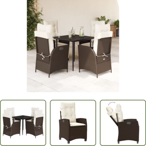 vidaXL Cojines para sillas -  Set comedor de jardín 5 piezas y cojines ratán sintético marrón