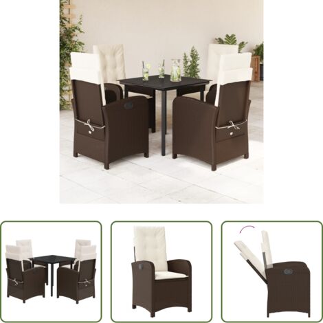 vidaXL Cojines para sillas -  Set comedor de jardín 5 piezas y cojines ratán sintético marrón