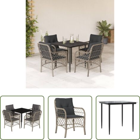 vidaXL Cojines para sillas -  Set comedor de jardín 5 pzas cojines ratán sintético gris claro