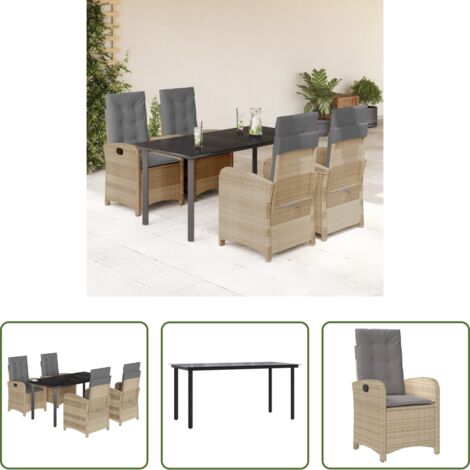 vidaXL Cojines para sillas -  Set comedor de jardín 5 pzas con cojines ratán sintético beige