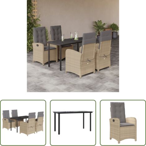vidaXL Cojines para sillas -  Set comedor de jardín 5 pzas con cojines ratán sintético beige