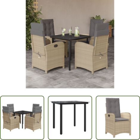 vidaXL Cojines para sillas -  Set comedor de jardín 5 pzas con cojines ratán sintético beige