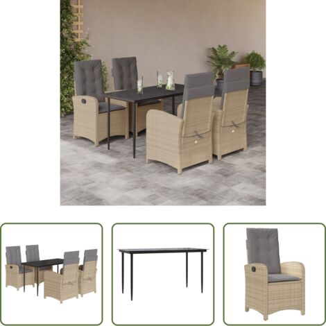 vidaXL Cojines para sillas -  Set comedor de jardín 5 pzas con cojines ratán sintético beige