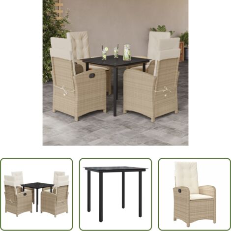 vidaXL Cojines para sillas -  Set comedor de jardín 5 pzas con cojines ratán sintético beige