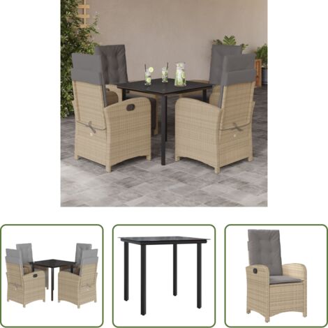 vidaXL Cojines para sillas -  Set comedor de jardín 5 pzas con cojines ratán sintético beige