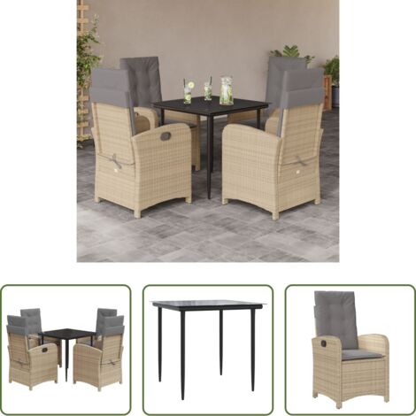 vidaXL Cojines para sillas -  Set comedor de jardín 5 pzas con cojines ratán sintético beige
