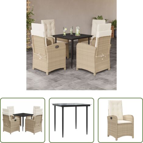 vidaXL Cojines para sillas -  Set comedor de jardín 5 pzas con cojines ratán sintético beige