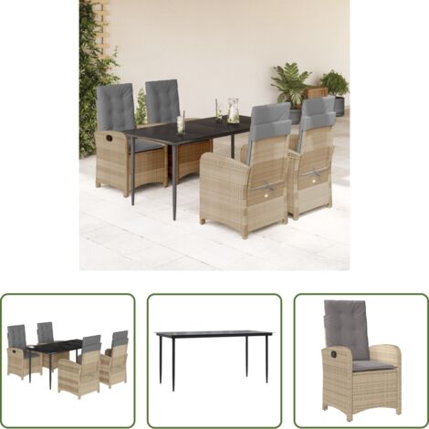 vidaXL Cojines para sillas -  Set comedor de jardín 5 pzas con cojines ratán sintético beige