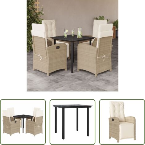 vidaXL Cojines para sillas -  Set comedor de jardín 5 pzas con cojines ratán sintético beige