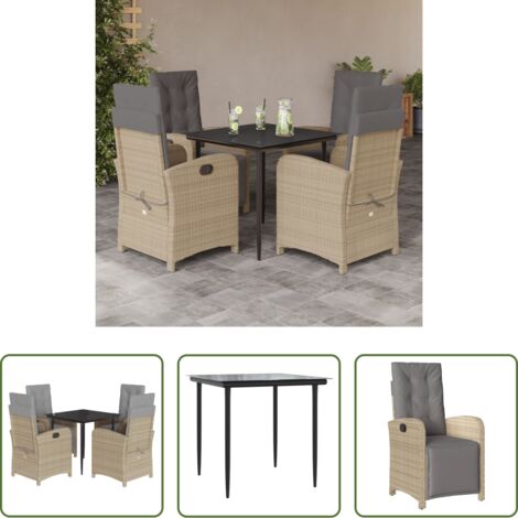 vidaXL Cojines para sillas -  Set comedor de jardín 5 pzas con cojines ratán sintético beige
