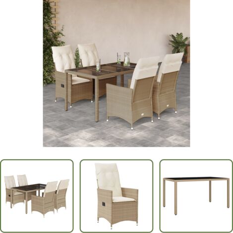 vidaXL Cojines para sillas -  Set comedor de jardín 5 pzas con cojines ratán sintético beige
