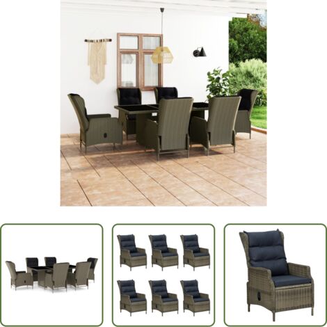 vidaXL Cojines para sillas -  Set comedor de jardín 7 piezas y cojines ratán sintético marrón