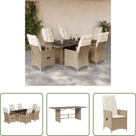 vidaXL Cojines para sillas -  Set comedor de jardín 7 pzas con cojines ratán sintético beige
