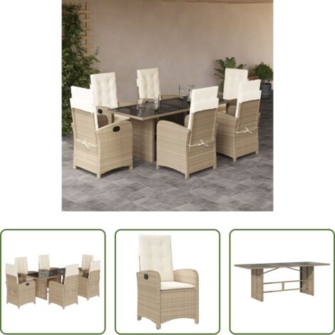vidaXL Cojines para sillas -  Set comedor de jardín 7 pzas con cojines ratán sintético beige