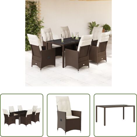 vidaXL Cojines para sillas -  Set comedor de jardín 7 pzas con cojines ratán sintético marrón