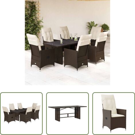 vidaXL Cojines para sillas -  Set comedor de jardín 7 pzas con cojines ratán sintético marrón