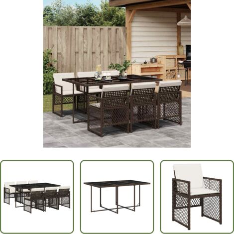 vidaXL Cojines para sillas -  Set comedor de jardín 7 pzas con cojines ratán sintético marrón