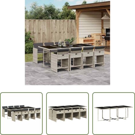 vidaXL Cojines para sillas -  Set comedor de jardín 9 pzas cojines ratán sintético gris claro