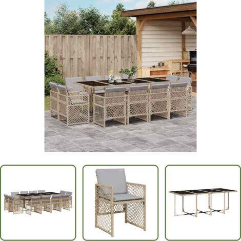 vidaXL Cojines para sillas -  Set comedor de jardín con cojines 13 pzas ratán sintético beige