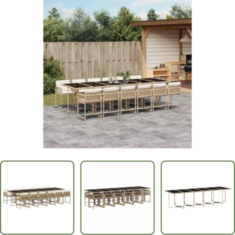 vidaXL Cojines para sillas -  Set comedor de jardín con cojines 13 pzas ratán sintético beige