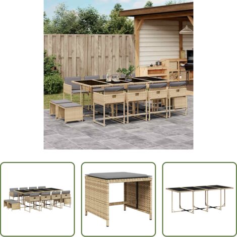 vidaXL Cojines para sillas -  Set comedor de jardín con cojines 13 pzas ratán sintético beige