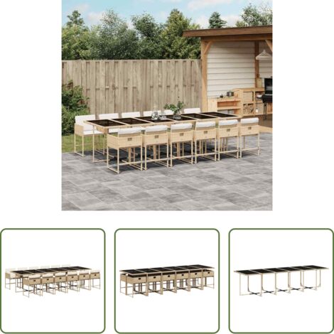 vidaXL Cojines para sillas -  Set comedor de jardín con cojines 13 pzas ratán sintético beige