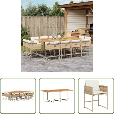 vidaXL Cojines para sillas -  Set comedor de jardín con cojines 13 pzas ratán sintético beige
