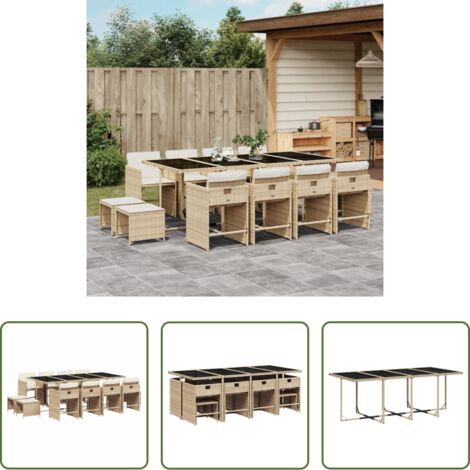 vidaXL Cojines para sillas -  Set comedor de jardín con cojines 13 pzas ratán sintético beige