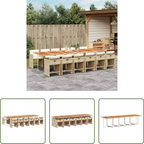vidaXL Cojines para sillas -  Set comedor de jardín con cojines 13 pzas ratán sintético beige