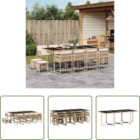 vidaXL Cojines para sillas -  Set comedor de jardín con cojines 13 pzas ratán sintético beige