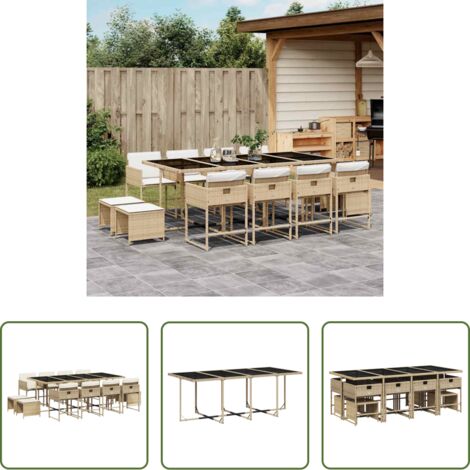 vidaXL Cojines para sillas -  Set comedor de jardín con cojines 13 pzas ratán sintético beige