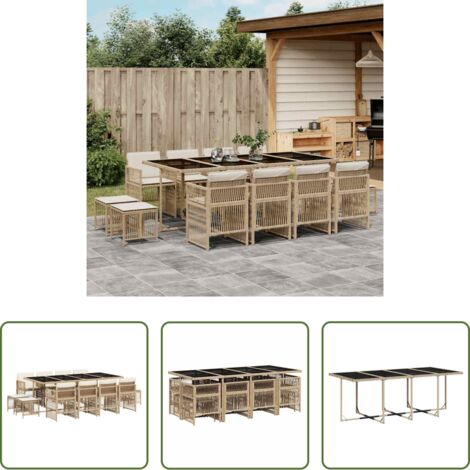 vidaXL Cojines para sillas -  Set comedor de jardín con cojines 13 pzas ratán sintético beige