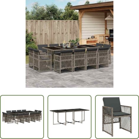 vidaXL Cojines para sillas -  Set comedor de jardín con cojines 13 pzas ratán sintético gris