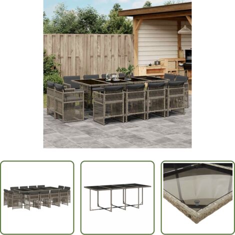 vidaXL Cojines para sillas -  Set comedor de jardín con cojines 13 pzas ratán sintético gris
